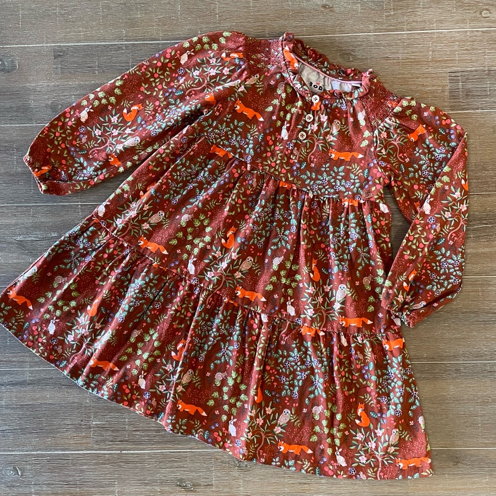 Mini Boden Tiered Jersey Dress Roasted Chestnut Brown Fox Sz 3/4